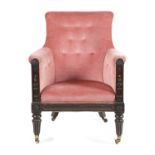 λ A GEORGE IV ROSEWOOD LIBRARY ARMCHAIR IN THE MANNER OF GILLOWS, C.1830 the front carved with