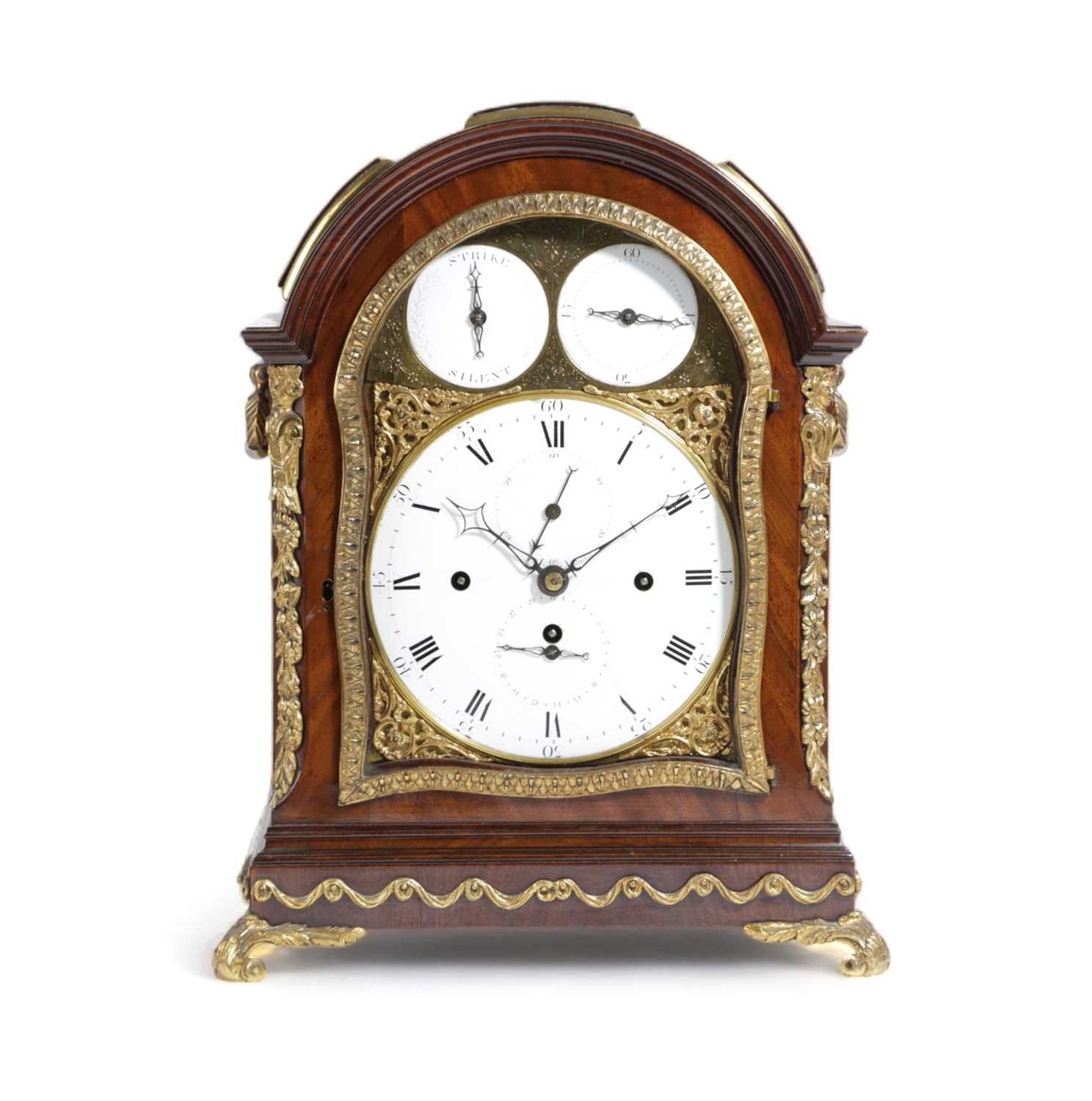 λ A GEORGE III MAHOGANY BRACKET CLOCK BY JOHN BITTLESTON, LONDON, LATE 18TH CENTURY the brass