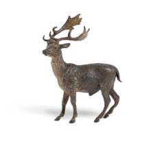 AN AUSTRIAN COLD PAINTED BRONZE STAG IN THE MANNER OF FRANZ BERGMAN, LATE 19TH CENTURY