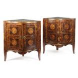 A PAIR OF NORTH ITALIAN WALNUT ENCOIGNURES LATE 18TH / EARLY 19TH CENTURY each with an inset grey