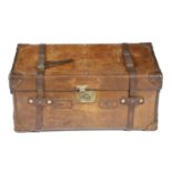 A BROWN LEATHER TRUNK BY ARMY & NAVY, LATE 19TH / EARLY 20TH CENTURY the lid with initials 'U.