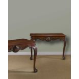A FINE PAIR OF GEORGE II IRISH MAHOGANY CONSOLE TABLES C.1750 each with a moulded edge top above a