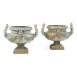 A PAIR OF ITALIAN BRONZE GARDEN URNS EARLY 20TH CENTURY each of swollen form, with an egg and dart