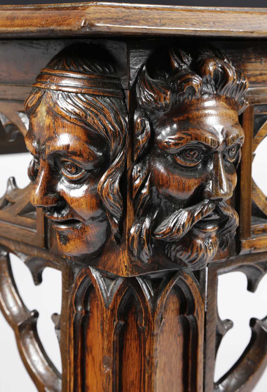 A FINE GEORGE IV OAK GOTHIC REVIVAL SERVING TABLE IN THE MANNER OF A.W.N. PUGIN, C.1830 the frieze - Image 2 of 5