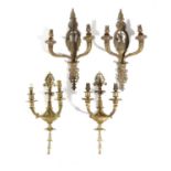 A PAIR OF BRASS WALL LIGHTS IN EMPIRE STYLE, LATE 19TH CENTURY modelled as a swan and acanthus