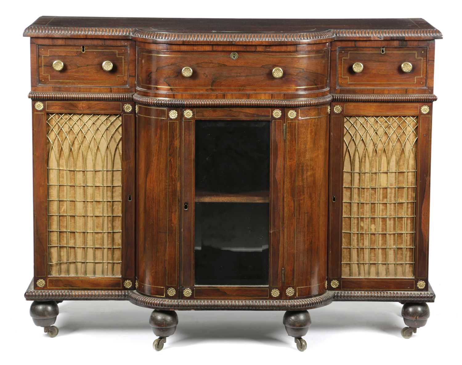 λ A GEORGE IV ROSEWOOD AND BRASS MOUNTED SIDE CABINET IN THE MANNER OF WILLIAM TROTTER, EDINBURGH,