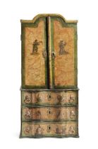 AN ITALIAN PAINTED AND LACCA POVERA MINIATURE CABINET MID-18TH CENTURY with a pair of arched doors