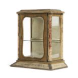 A CONTINENTAL VELVET AND GLASS DISPLAY CASE ITALIAN OR FRENCH, LATE 19TH CENTURY with a raised top