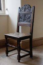 A HARLEQUIN SET OF SIX OAK BACK STOOLS LATE 17TH CENTURY AND LATER each with an arched and carved