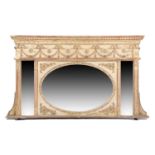 A VICTORIAN GILTWOOD AND GESSO OVERMANTEL MIRROR 19TH CENTURY with a central oval, bevelled glass