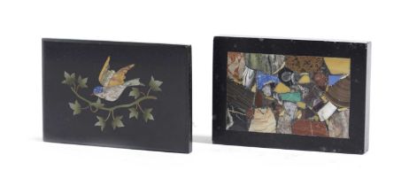 TWO PIETRA DURA DESK PAPERWEIGHTS 19TH / EARLY 20TH CENTURY one with a specimen marble panel, the