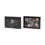 TWO PIETRA DURA DESK PAPERWEIGHTS 19TH / EARLY 20TH CENTURY one with a specimen marble panel, the