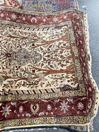 A HEREKE SILK PRAYER RUG NORTH WEST ANATOLIA, C.1970 the cream field with an urn issuing flowers - Image 2 of 4