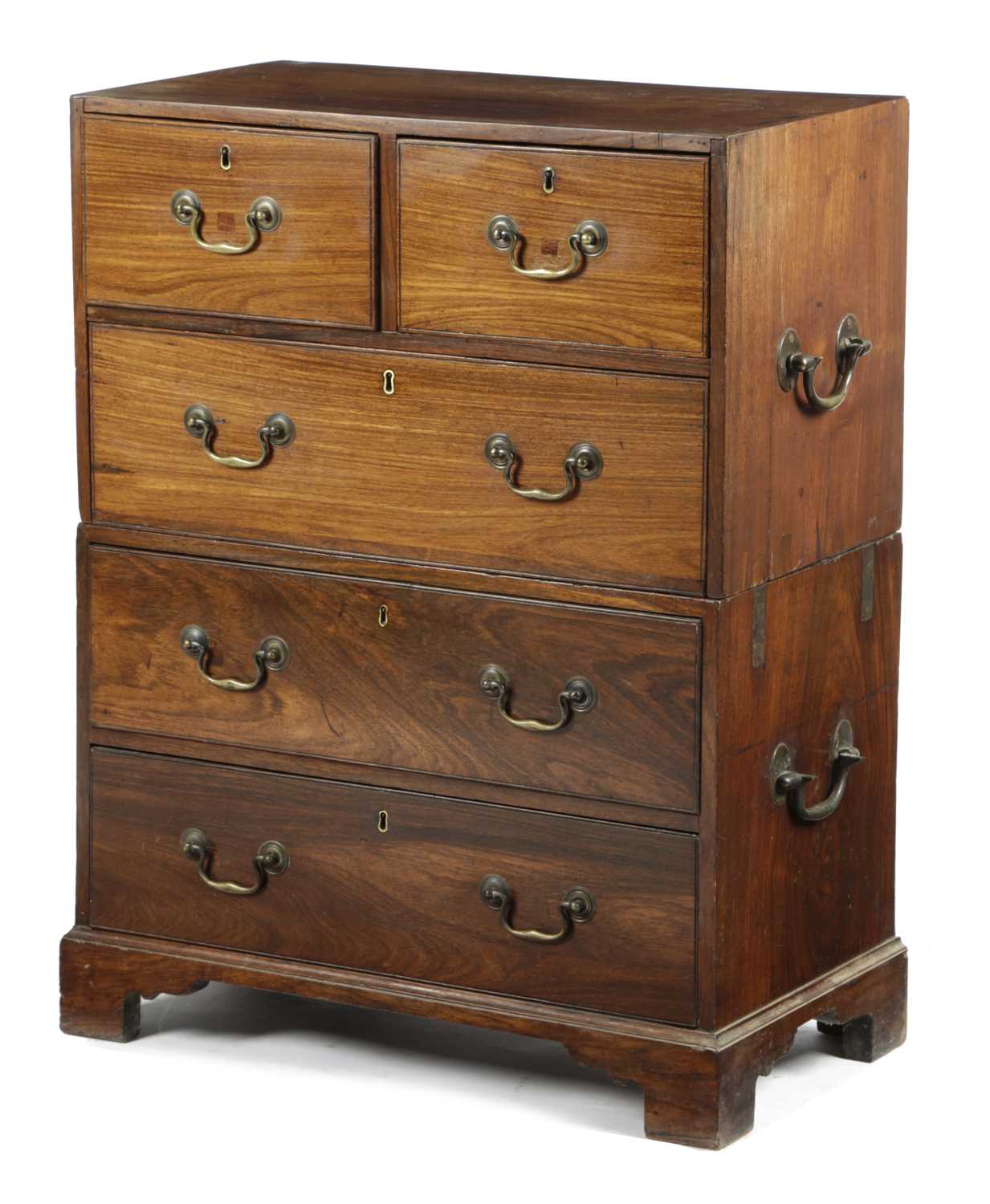 AN ANGLO-CHINESE PADOUK CAMPAIGN CHEST LATE 18TH / EARLY 19TH CENTURY with two short and three