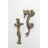 TWO EASTERN BRONZE DOOR HANDLES POSSIBLY INDIAN OR TIBETAN, 18TH OR 19TH CENTURY one cast as a scaly