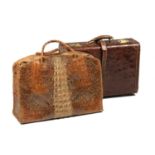 A CROCODILE HORNBACK LEATHER OVERNIGHT BAG EARLY 20TH CENTURY made from one skin with complete