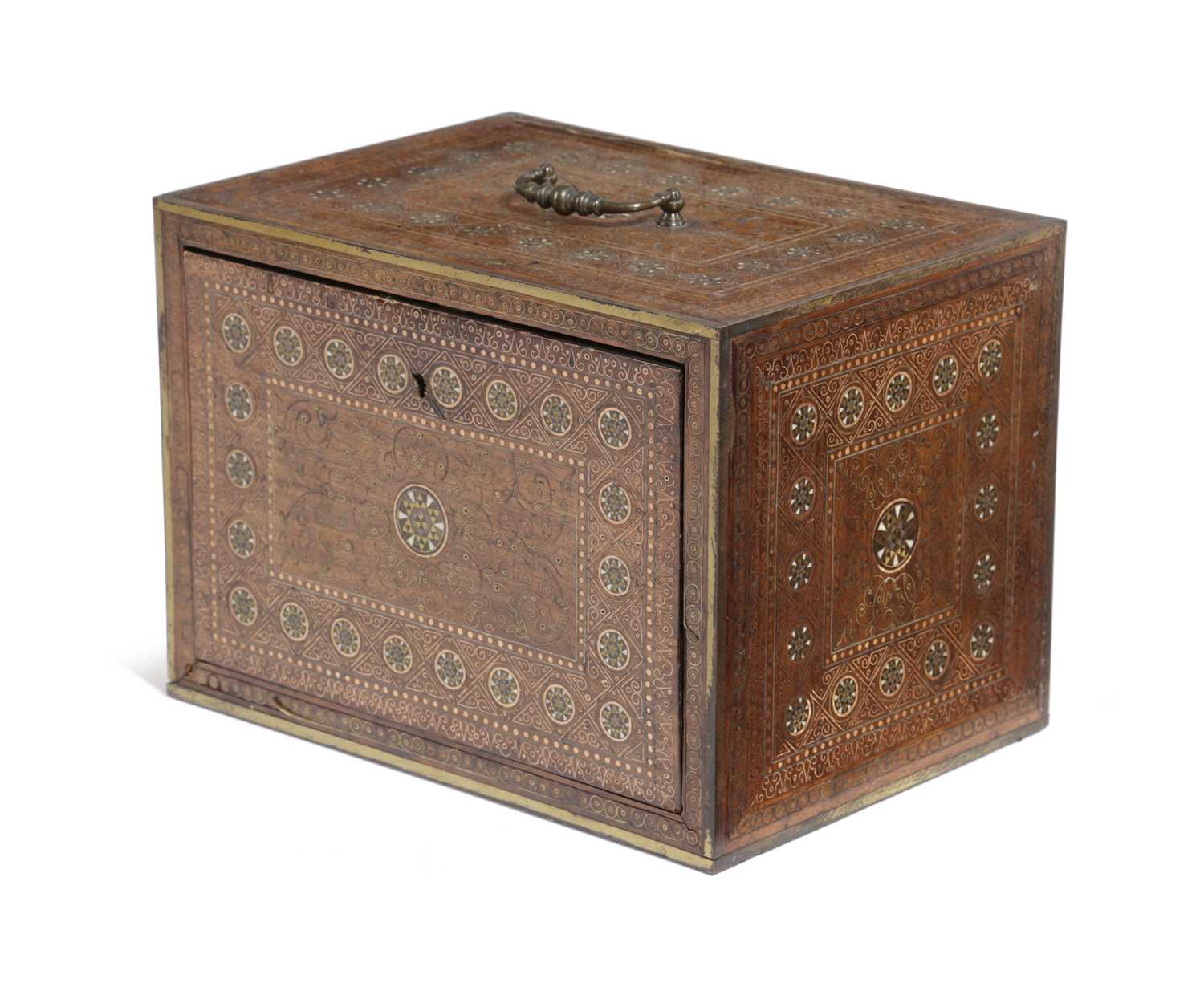 A COPPER AND BRASS INLAID TABLE CABINET POSSIBLY MIDDLE EASTERN OR INDIAN, LATE 19TH CENTURY inlaid - Image 2 of 2
