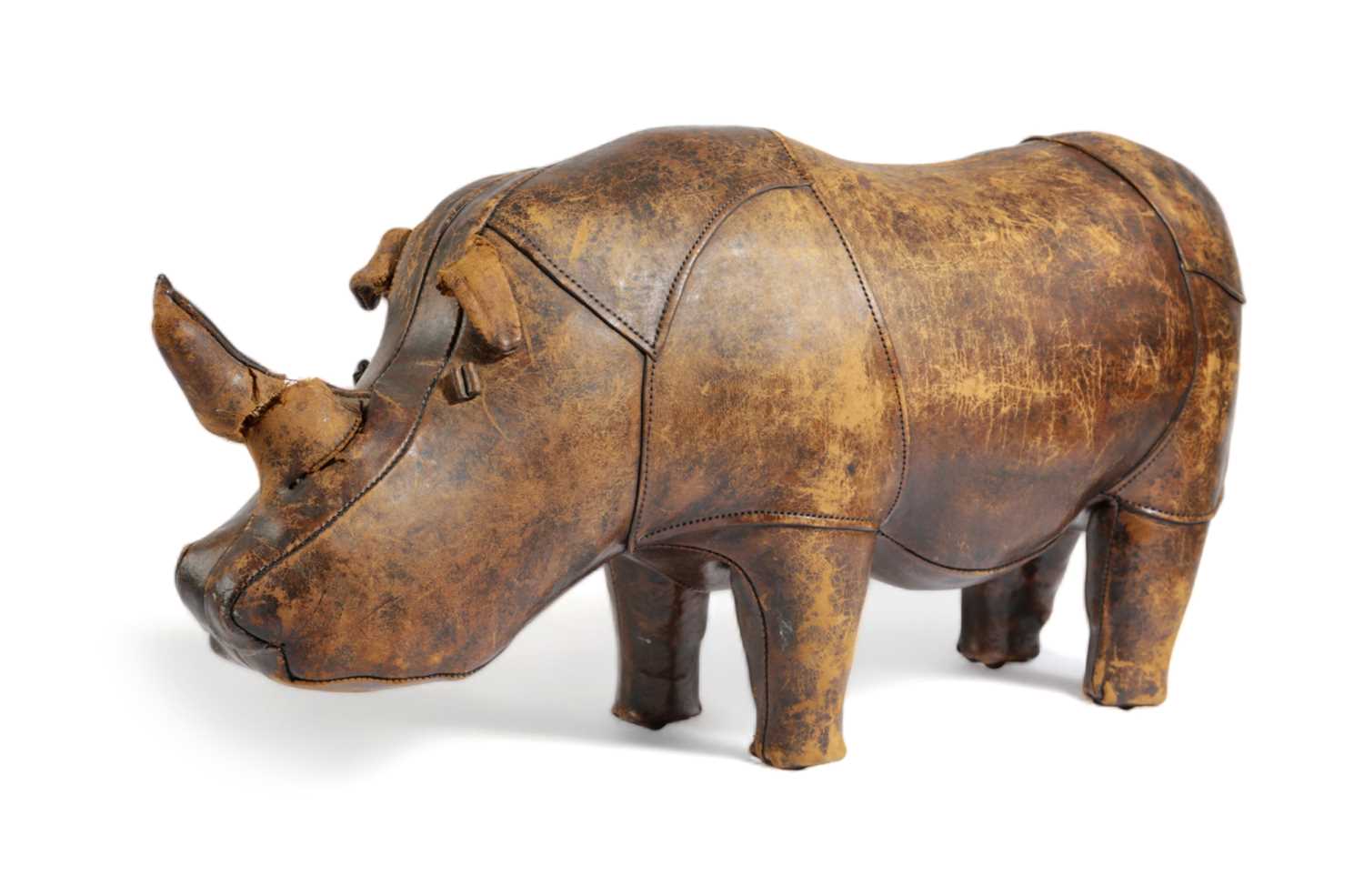 A LEATHER RHINOCEROS FOOT STOOL PROBABLY RETAILED BY LIBERTY'S, LONDON, MID-20TH CENTURY 42cm