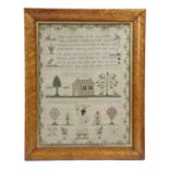 A WILLIAM IV NEEDLEWORK SAMPLER BY MARY ANN ARNOLD worked with coloured silks on a linen ground with