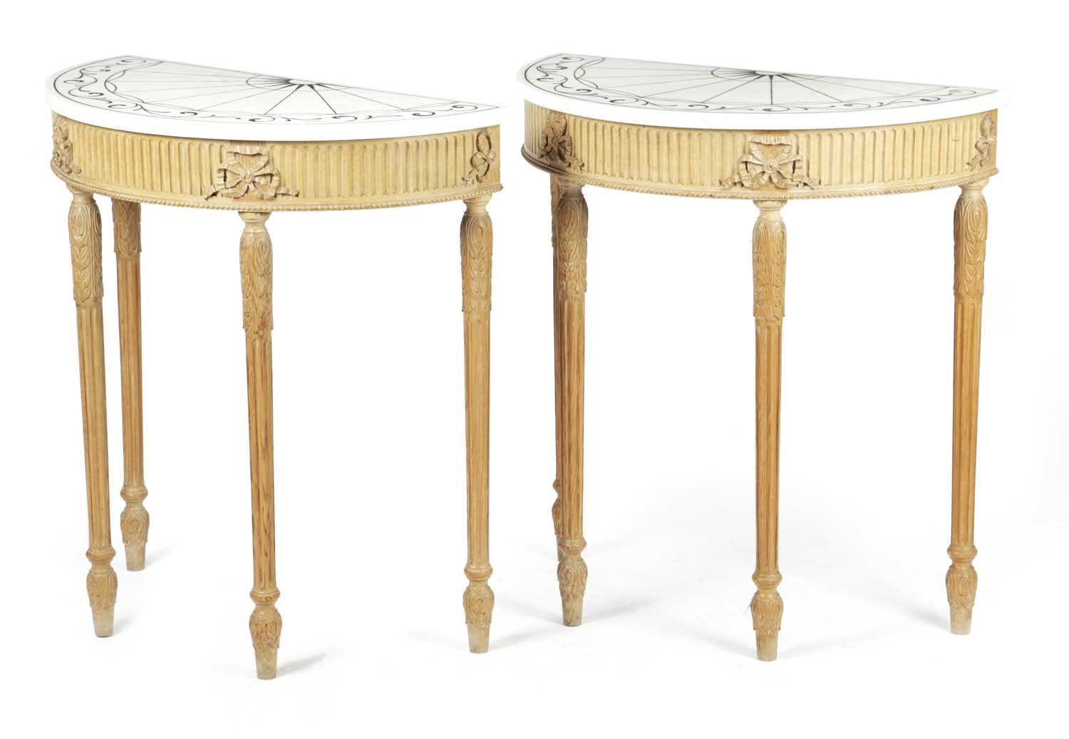 A PAIR OF PINE DEMI-LUNE SIDE TABLES IN GEORGE III STYLE, LATE 19TH / EARLY 20TH CENTURY each with