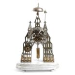 A VICTORIAN BRASS 'GOTHIC CATHEDRAL' SKELETON CLOCK LATE 19TH CENTURY the brass eight day chain