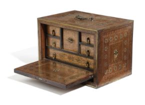 A COPPER AND BRASS INLAID TABLE CABINET POSSIBLY MIDDLE EASTERN OR INDIAN, LATE 19TH CENTURY inlaid