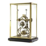 A JOHN HARRISON TYPE SKELETON CLOCK 20TH CENTURY the scrolling frame supporting a brass eight day