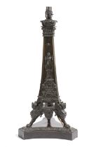 A FRENCH BRONZE TABLE LAMP IN EGYPTIAN REVIVAL STYLE, MID-19TH CENTURY with a foliate collar above a