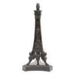 A FRENCH BRONZE TABLE LAMP IN EGYPTIAN REVIVAL STYLE, MID-19TH CENTURY with a foliate collar above a
