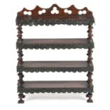 A SET OF FOLK ART STAINED WOOD OPEN SHELVES LATE 19TH / EARLY 20TH CENTURY with knopped, turned