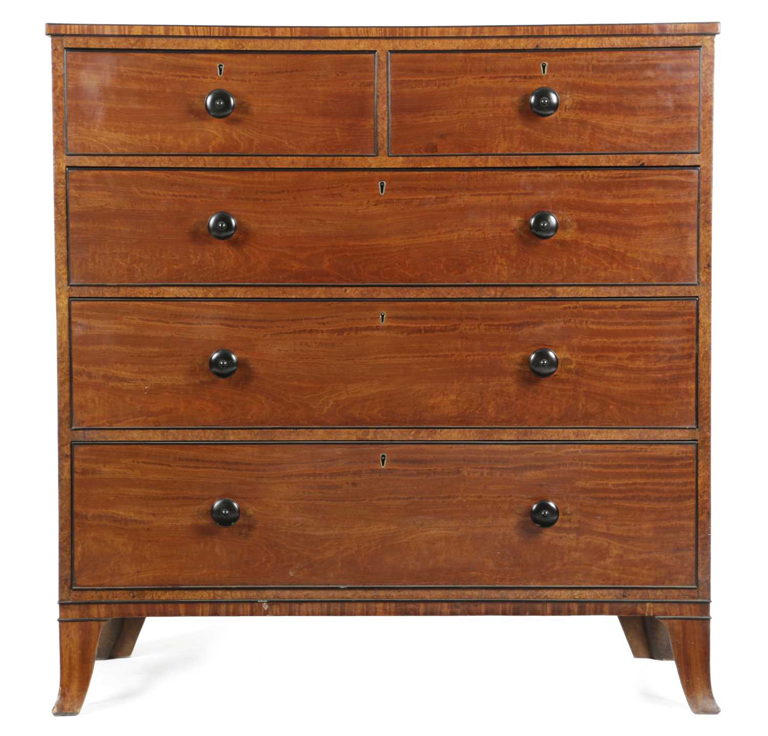 A REGENCY SATINWOOD CHEST IN THE MANNER OF GILLOWS, 19TH CENTURY with ebony edging and fitted with