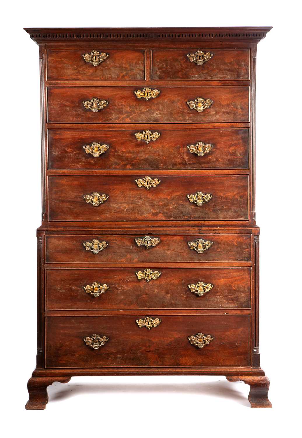 AN EARLY GEORGE III MAHOGANY SECRETAIRE CHEST ON CHEST C.1770 with a dentil cornice above two - Image 2 of 4