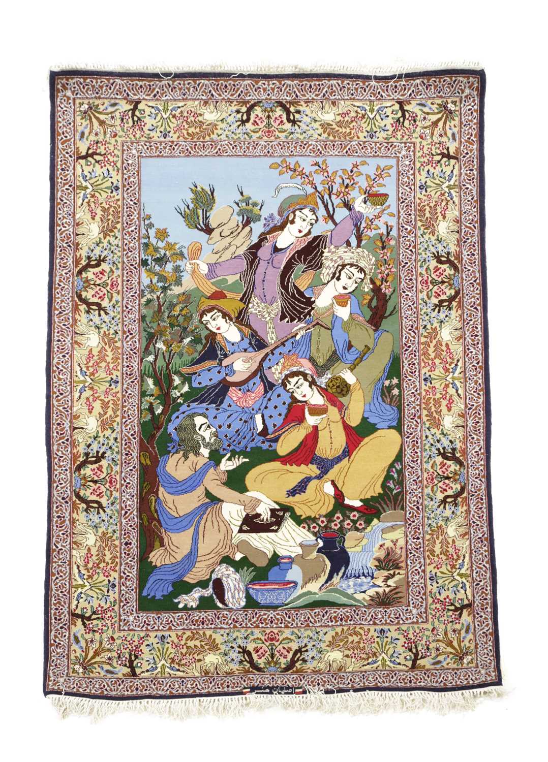 AN ISFAHAN PICTORIAL RUG CENTRAL PERSIA, C.1970 the field depicting musicians and dancing girls in