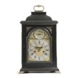 AN EBONY TABLE CLOCK 18TH CENTURY AND LATER the brass twin fusee movement with an anchor