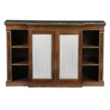 λ A REGENCY ROSEWOOD BREAKFRONT SIDE CABINET IN THE MANNER OF GILLOWS, EARLY 19TH CENTURY AND