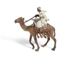 AN AUSTRIAN COLD PAINTED BRONZE CAMEL AND ARAB RIDER IN THE MANNER OF FRANZ BERGMAN, LATE 19TH
