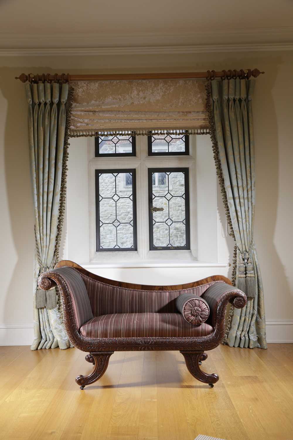 A PAIR OF REGENCY MAHOGANY SOFAS C.1820 the asymetrical scrolling arms with stuffed-over upholstery, - Image 3 of 4