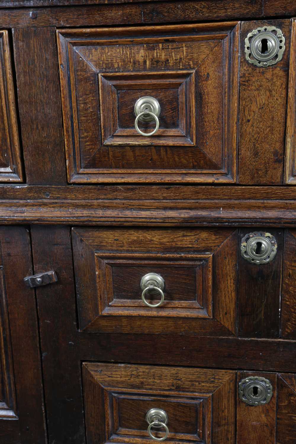 A CHARLES II OAK DRESSER LATE 17TH CENTURY the top with a moulded edge above a 'T' arrangement of - Image 3 of 3