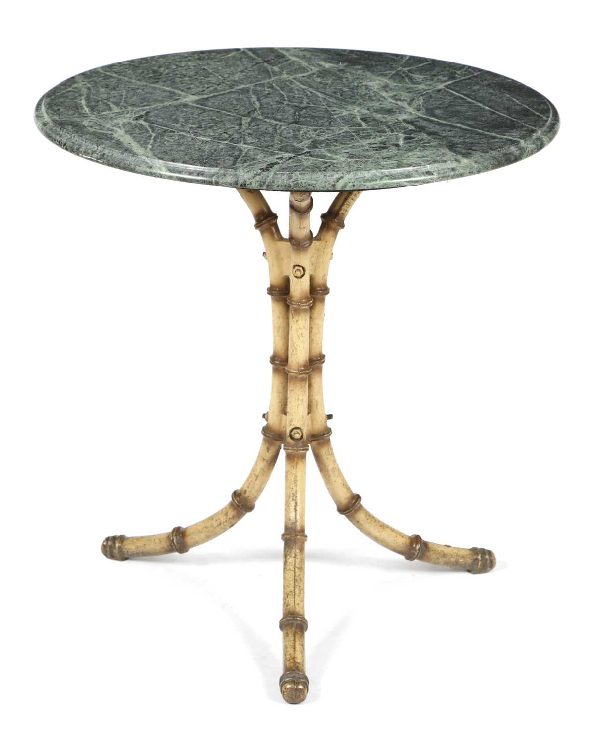 A VICTORIAN CAST IRON AND MARBLE FAUX BAMBOO TABLE LATE 19TH CENTURY the naturalistically painted