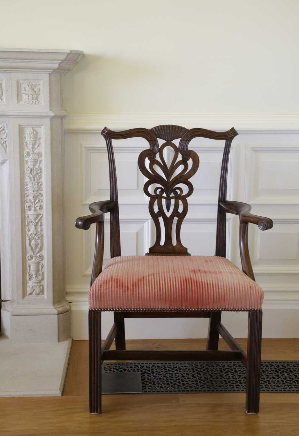 A PAIR OF MAHOGANY ARMCHAIRS IN GEORGE III STYLE, 19TH CENTURY each with scroll top rail centred - Image 2 of 2