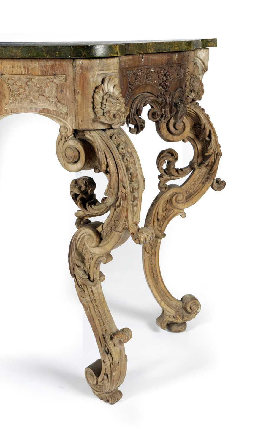 A ROCOCO CARVED WALNUT CONSOLE TABLE POSSIBLY GERMAN OR ITALIAN, 18TH CENTURY AND LATER the later - Image 4 of 6