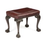 A VICTORIAN MAHOGANY AND LEATHER UPHOLSTERED STOOL IN GEORGE III STYLE, 19TH CENTURY the red leather