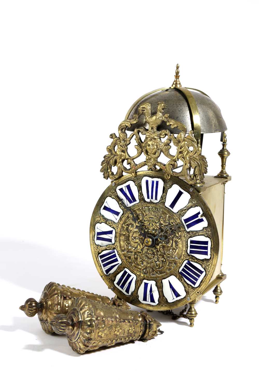 A FRENCH BRASS LANTERN CLOCK 18TH CENTURY AND LATER the thirty hour movement with a verge - Image 2 of 2