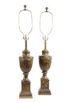 A PAIR OF COMPOSITE URN TABLE LAMPS IN CLASSICAL STYLE, 20TH CENTURY each with a band of anthemion