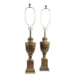 A PAIR OF COMPOSITE URN TABLE LAMPS IN CLASSICAL STYLE, 20TH CENTURY each with a band of anthemion