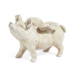 A CAST IRON FLYING PIG MONEY BANK 20TH CENTURY painted white 12.5cm high, 18.8cm long Provenance A