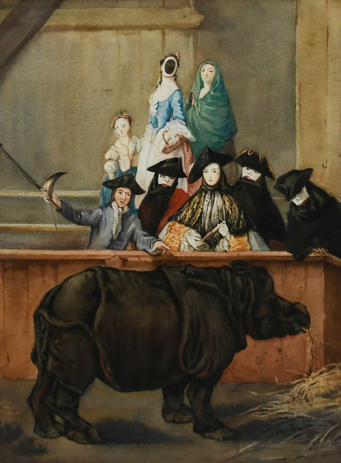 AFTER PIETRO LONGHI (1701-1785) Exhibition of a Rhinoceros at Venice Watercolour heightened with - Image 2 of 4