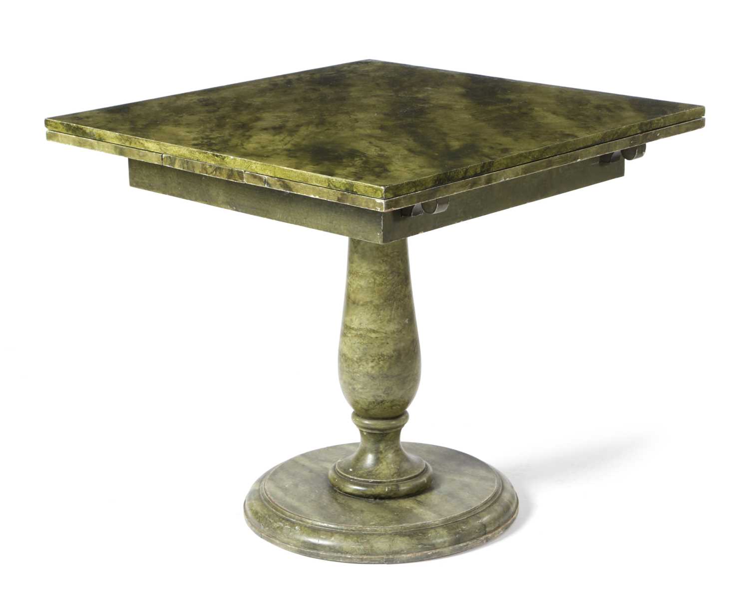 A RARE GREEN PAINTED FAUX MARBLE DRAW-LEAF DINING TABLE ATTRIBUTED TO JOHN FOWLER, C.1950-60 the