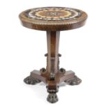 λ A WILLIAM IV ROSEWOOD MARBLE TOP OCCASIONAL TABLE C.1835 the circular top inset with an Italian