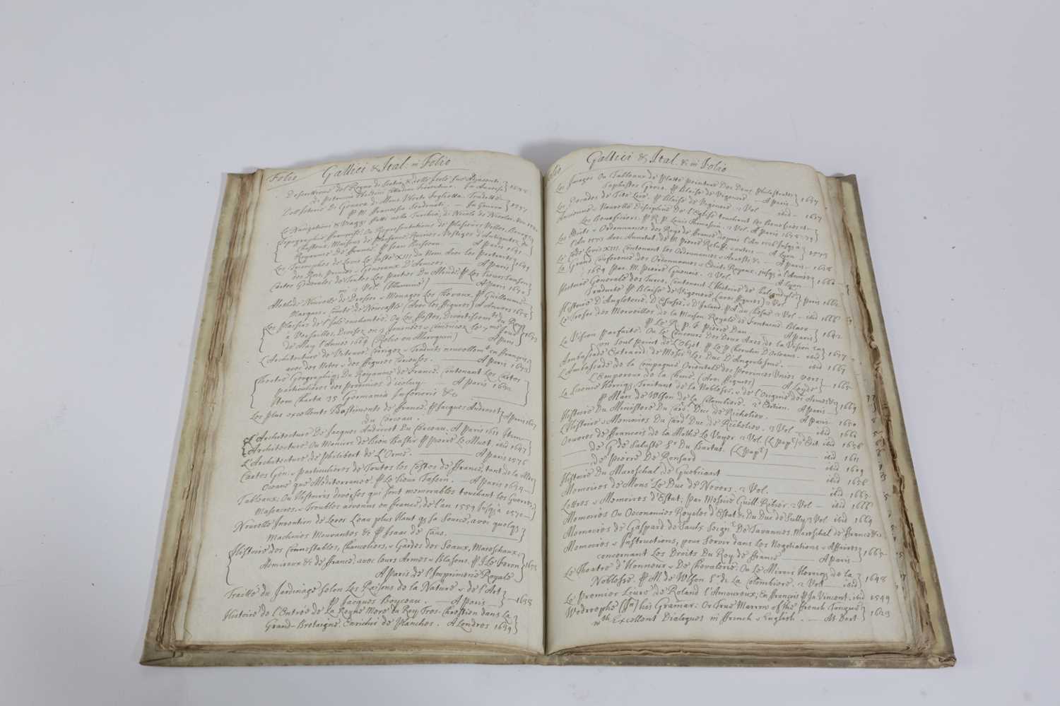 A VELLUM BOUND HANDWRITTEN LIST OF THE YESTER HOUSE LIBRARY LATE 17TH / EARLY 18TH CENTURY published - Image 2 of 2